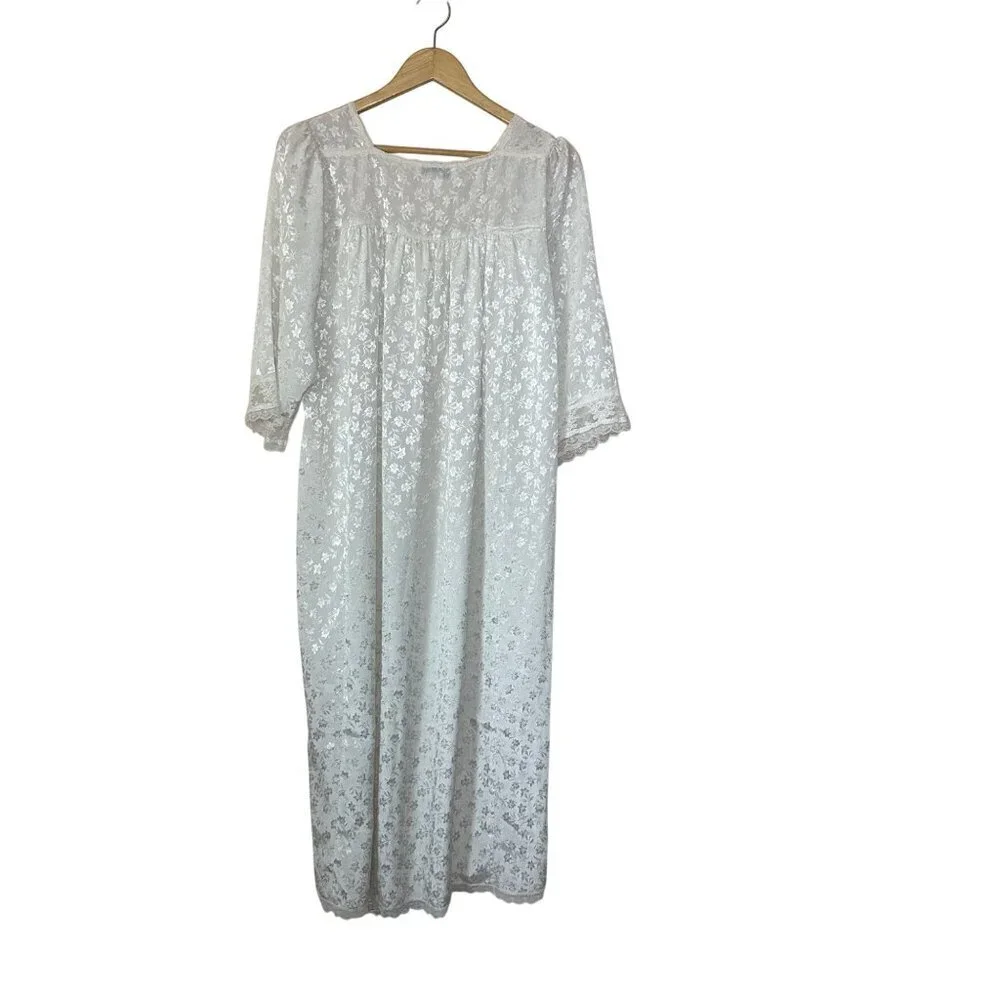 Vtg Christian Dior Square Lace Trim Nightgown Womens Size M Satin Cottagecore - Picture 5 of 5